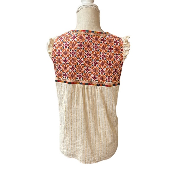 Savanna Jane Cotton Linen Embroidered Boho Colorful Blouse Sleeveless Size S - Picture 3 of 12